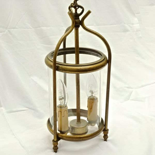 French Brass Round Glazed Two Light Lantern Mid Century